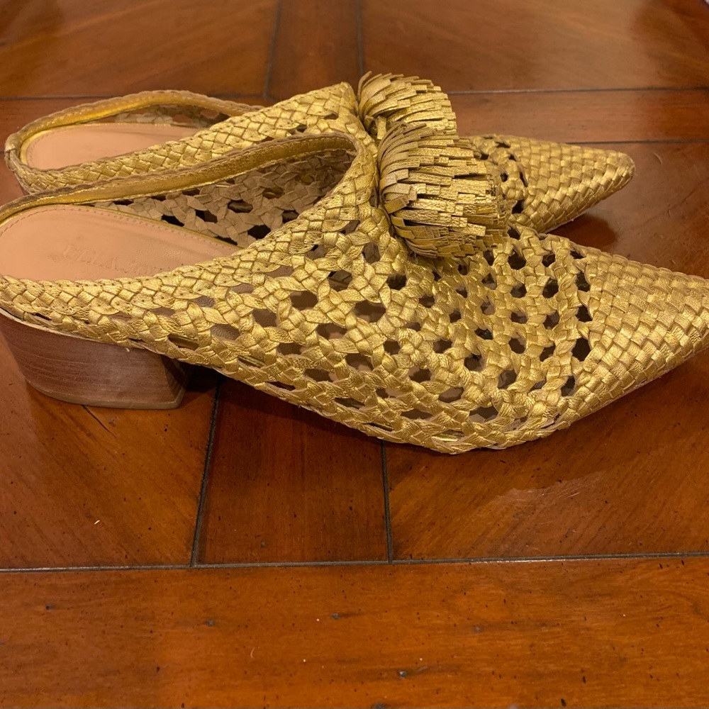 Ulla Johnson Paloma gold leather woven mules